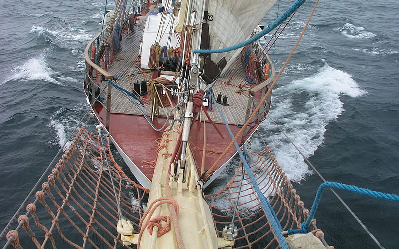 sea, sails, rigging, sailing ship, HD wallpaper