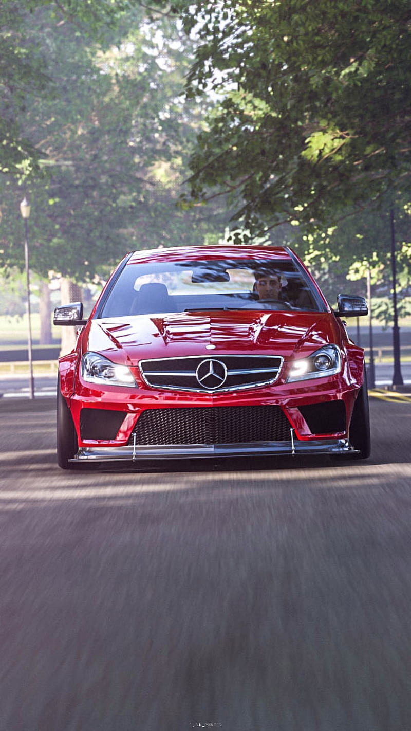 AMG, forza horizon, red, mercedes, body kit, muscle, carros, car, sport, HD phone wallpaper