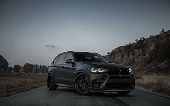 BMW X5M, 2018, Z Performance, luxury SUV, tuning X5, new black matte X5M, black wheels, German cars, BMW, HD wallpaper