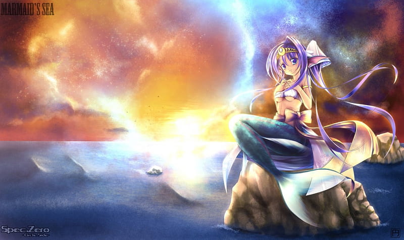 Mermaid Princess~, rocks, colorful, purple hair, mermaid, bonito, magic,  clouds, HD wallpaper | Peakpx