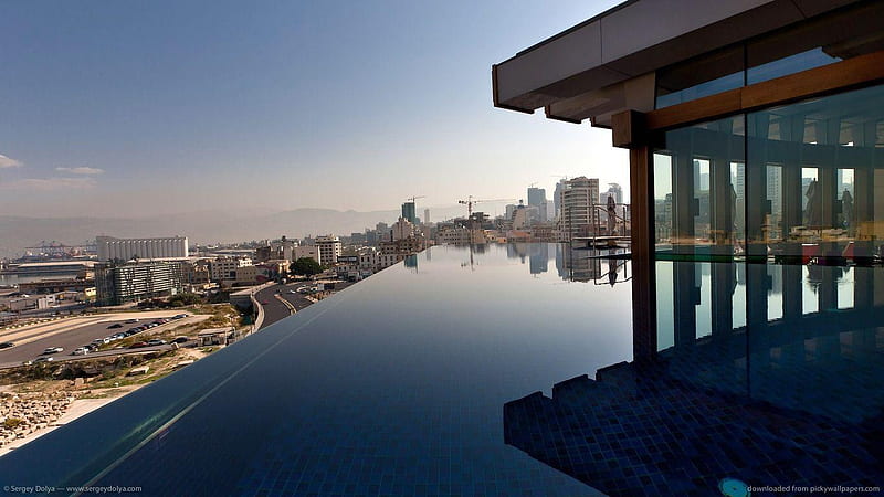Infinite Memory, modern design, infinity edged pool, columns, Beirut Lebanon, silo, seaport, road, HD wallpaper