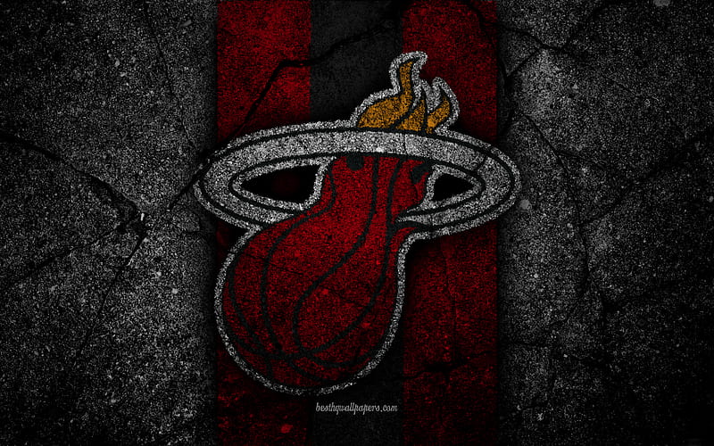 Miami Heat, NBA logo, black stone, basketball, Eastern Conference, asphalt texture, USA, creative, basketball club, Miami Heat logo, HD wallpaper