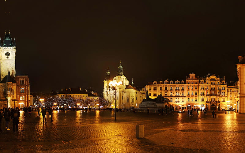 Prague, Czech capital, Czech Republic, town square, evening, Prague cityscape, HD wallpaper