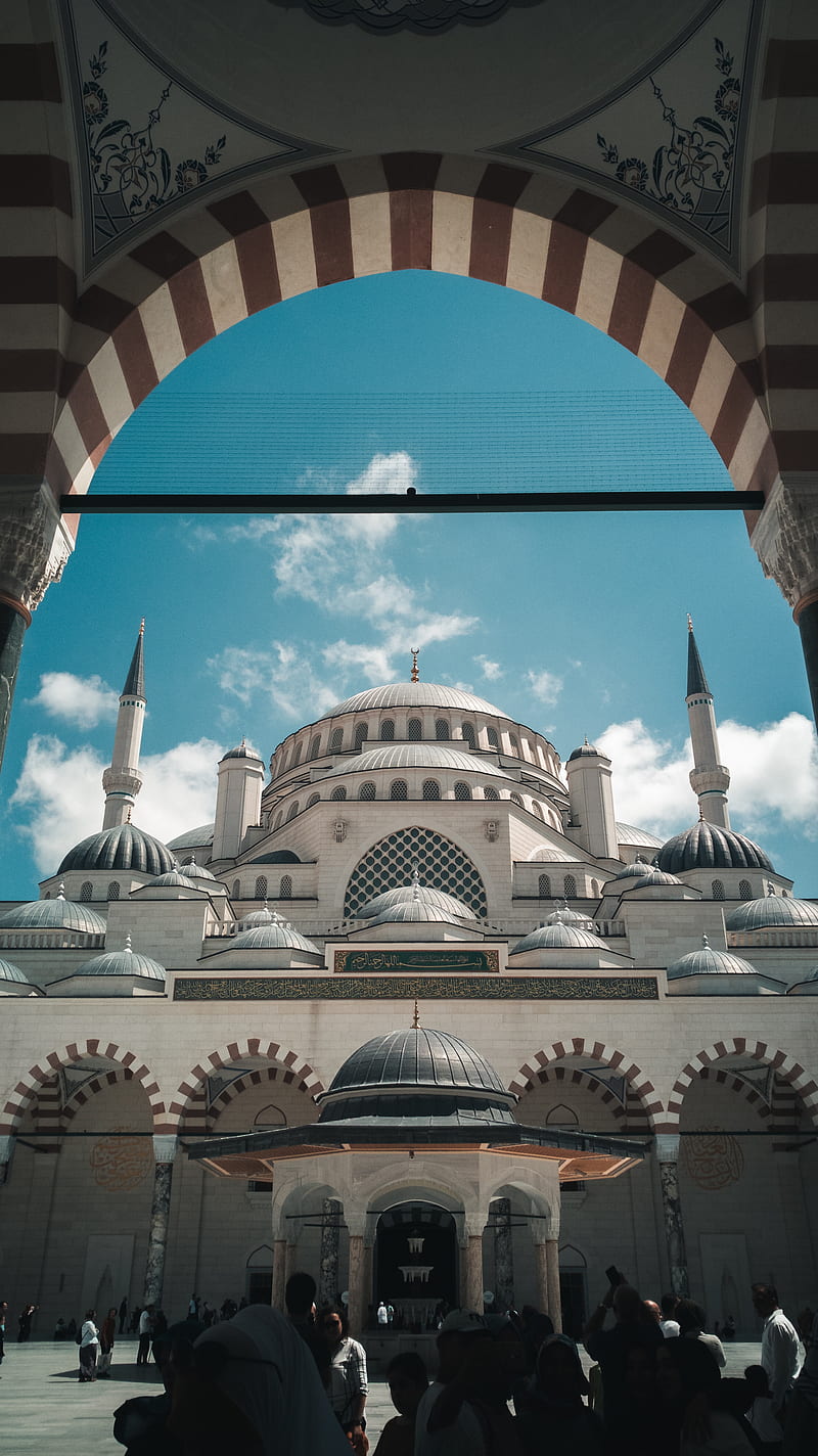 Camlica Cami, bilal hanci, clouds, contrast, dome, landmarks, minaret, mosque, duvar kagidi, HD phone wallpaper