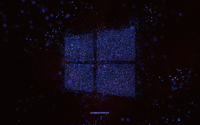 Windows glitter logo, black background, Windows logo, blue glitter art, Windows, creative art, Windows blue glitter logo, Windows 10 logo, HD wallpaper