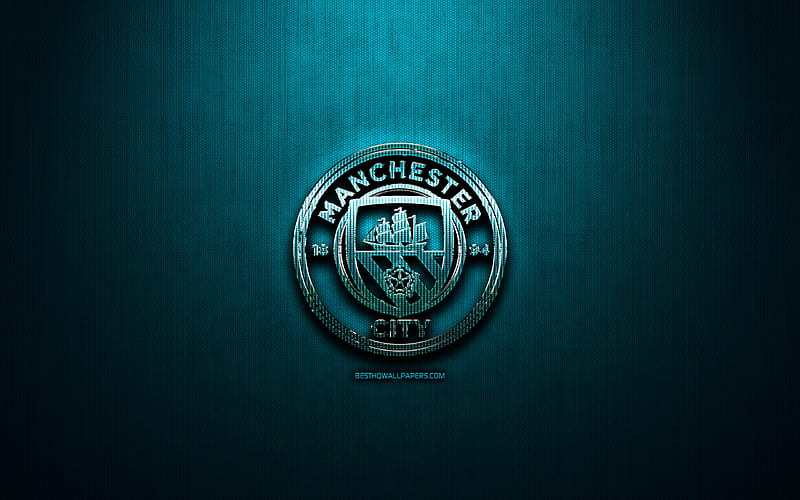 Manchester City FC, creative 3D logo, blue background, 3d emblem