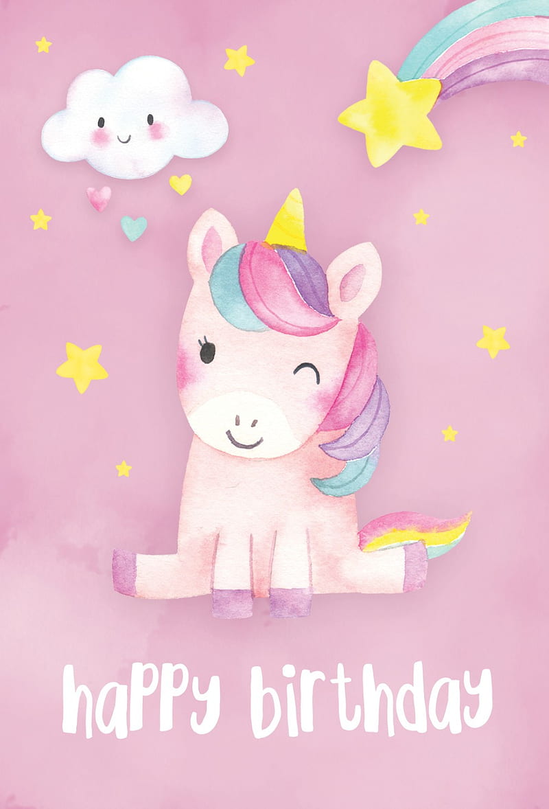 Unicorn Birtay , birtay, cute, happy birtay, stars, unicorn, HD phone wallpaper