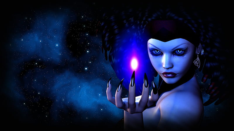 The Conjurer, sorceres, witch, stars, fantasy, HD wallpaper