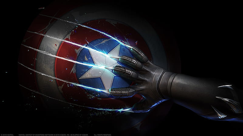 Black Panther Scratches Captain Americas Shield, HD wallpaper