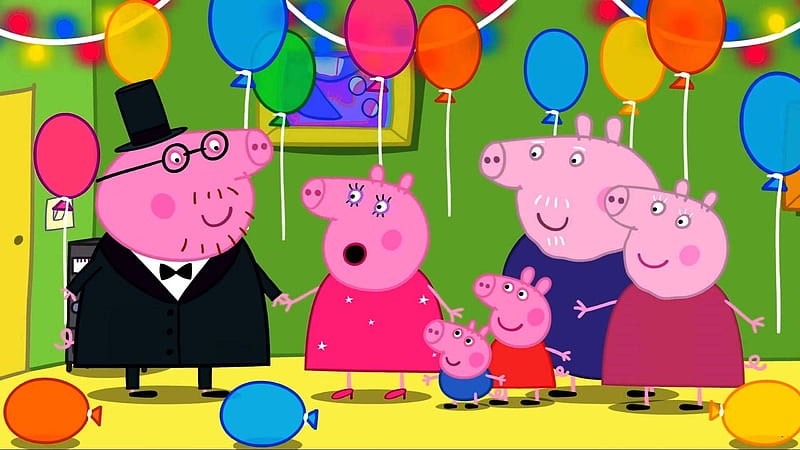 daddy pig mummy pig george pig granny pig grandpa pig peppa pig birtay celebration anime, HD wallpaper