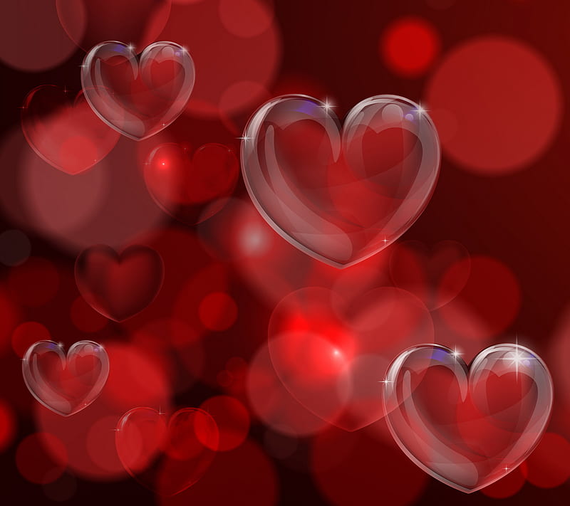 Floating Hearts, abstract, love, red, HD wallpaper