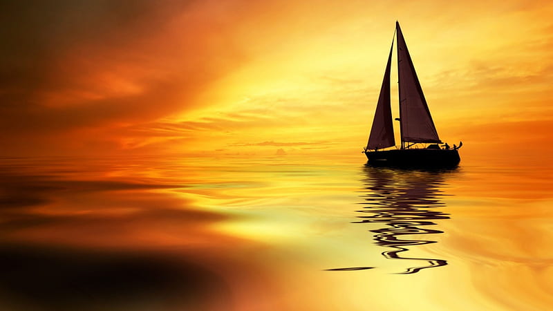 Sunset Sailing, Sea, Sky, Sailing, Sailboats, Sunsets, Nature, HD wallpaper
