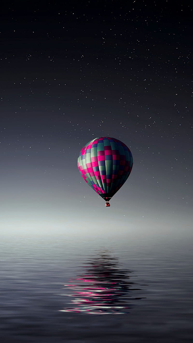 Balloon, adventure, flight, gray, pink, s7, stars, travel, HD phone wallpaper