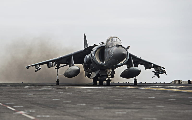 McDonnell Douglas AV-8B Harrier II, American attack aircraft, aircraft carrier deck, vertical take-off aircraft, combat aircraft, US NAVY, USA, HD wallpaper