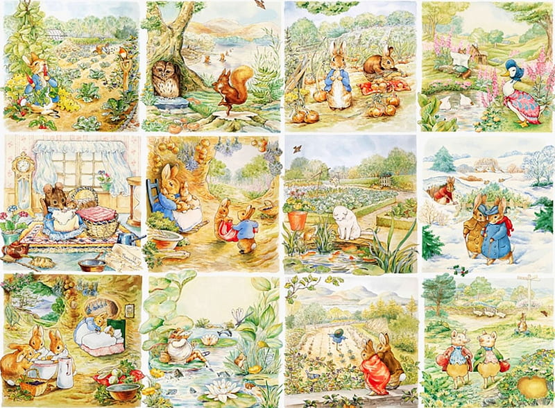 The World of Beatrix Potter, pigs, squirrels, ducks, rabbits, beatrix potter, peter, cats, HD wallpaper