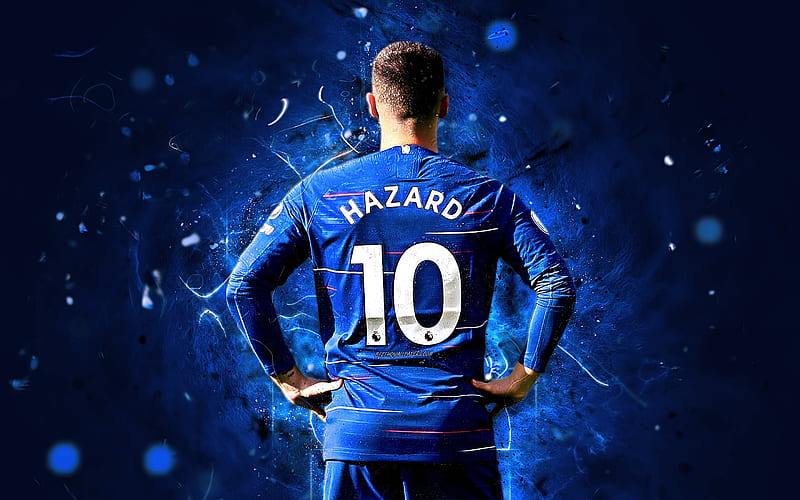 Eden Hazard, back view, midfielder, Chelsea FC, belgian footballers, soccer, Premier League, Hazard, neon lights, artwork, HD wallpaper