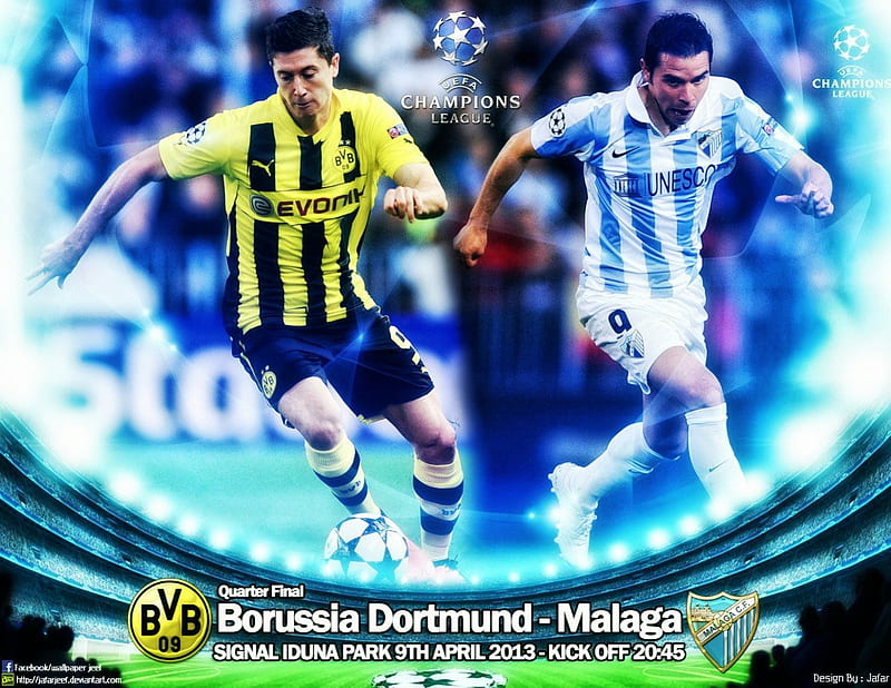 Borussia Dortmund - Malaga 2013, Borussia Dortmund, Javier Saviola, champions league , Malaga, champions league football, Robert Lewandowski, HD wallpaper