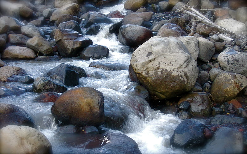 Rushing Mountain Creek, rocks, art, water, river, spring, creek, brook, HD wallpaper