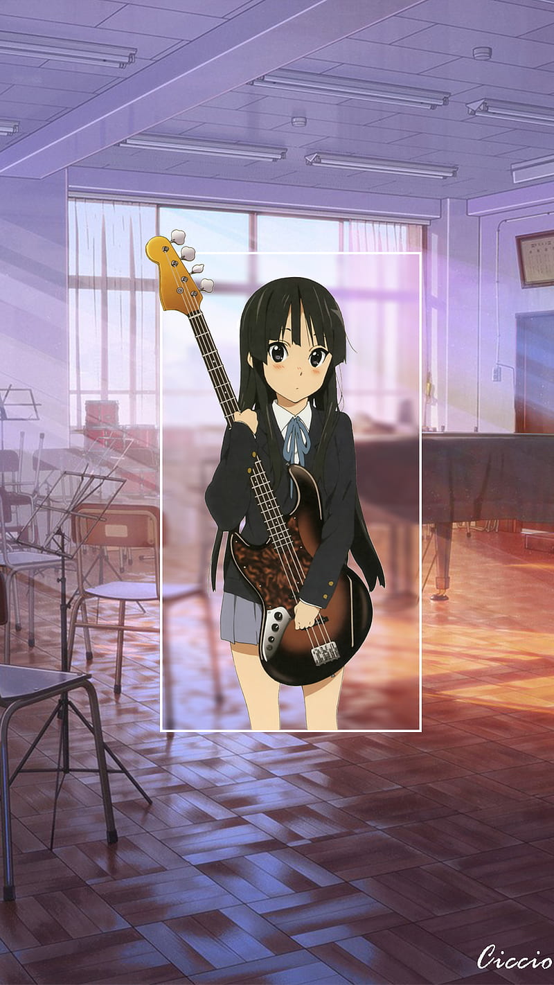 anime, anime girls, guitar, dark eyes, musical instrument, K-ON!, Akiyama Mio, bass guitars, HD phone wallpaper