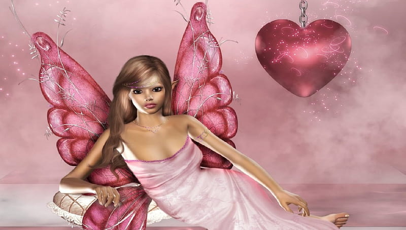 Coeur Rose, fille, coeur, rose, ailes, HD wallpaper