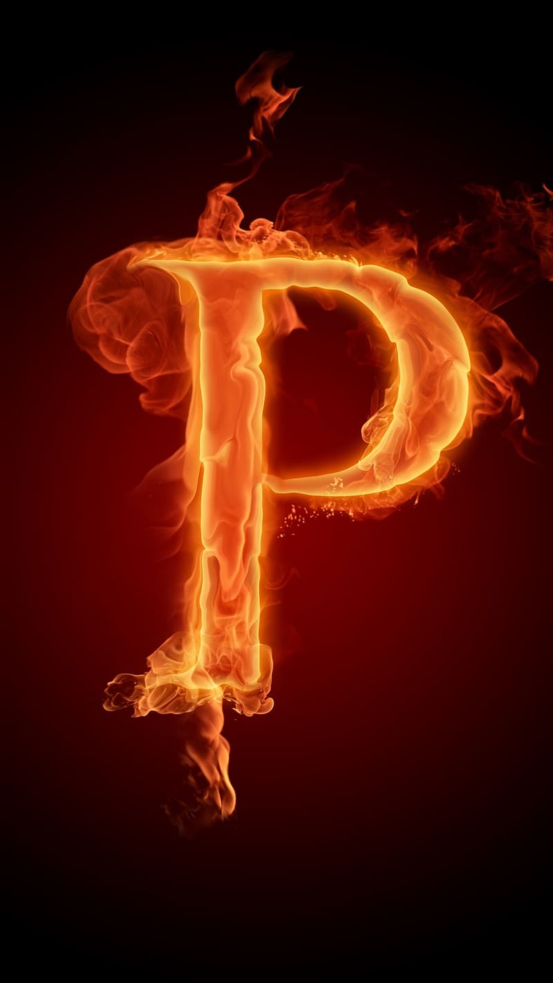 P Letter Design In Fire, p letter design, fire, orange, red, alphabet, HD phone wallpaper
