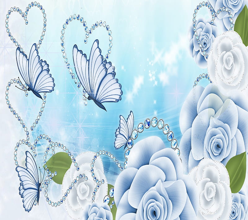 Butterflies, art, background, cool, desenho, nice, roses, shiny, HD ...