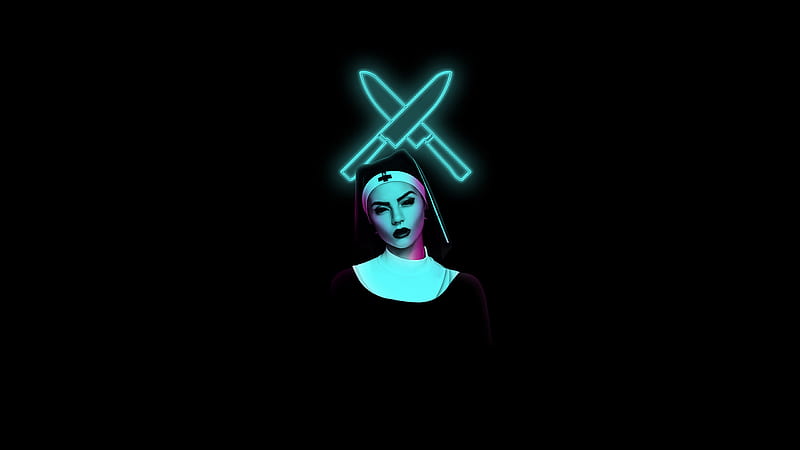 Evil Nun, nun, neon, artist, artwork, digital-art, HD wallpaper