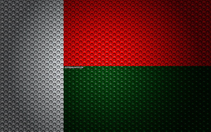 Flag of Madagascar creative art, metal mesh texture, Madagascar flag, national symbol, Madagascar, Africa, flags of African countries, HD wallpaper