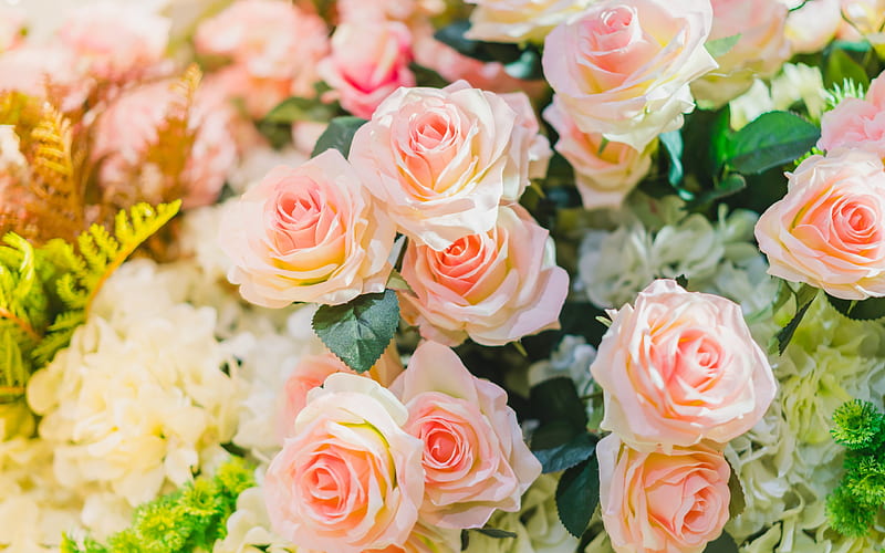 pink roses, beautiful flowers, roses, bouquets of roses, HD wallpaper