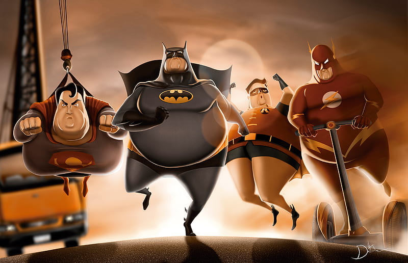 Fat Superheroes, batman, robin, superman, flash, behance, superheroes, HD wallpaper