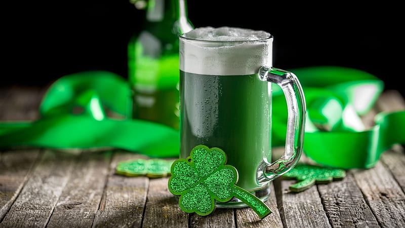 Happy Saint Patty's Day, Green Beer, holiday, Saint pattys day, mug, shamrock, HD wallpaper