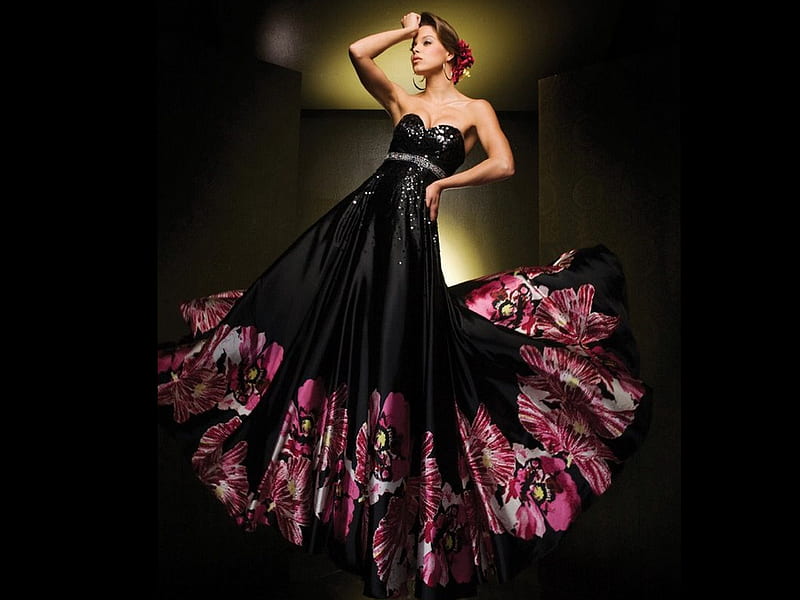 Excelente sustracción A fondo Hermoso vestido largo, negro, flores, vestido, moda, Fondo de pantalla HD |  Peakpx