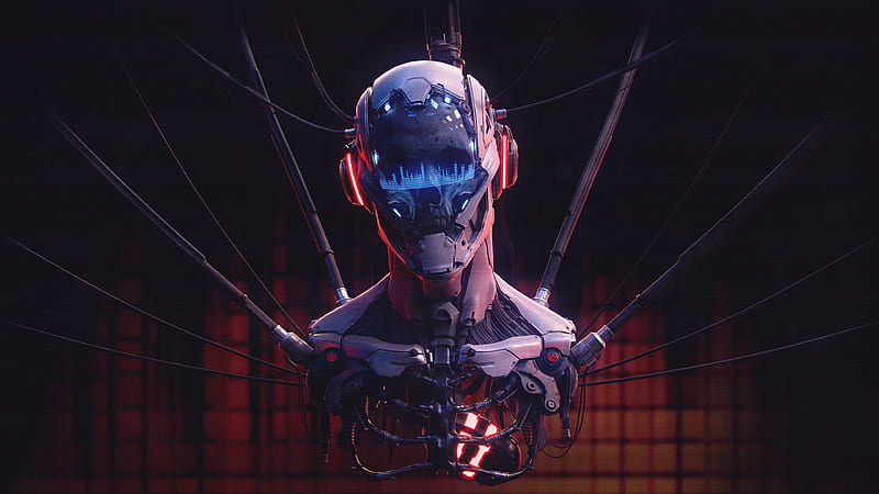 Robot Skull Playing Music, HD wallpaper