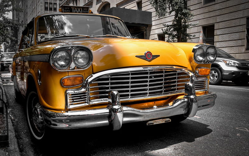 fantastic vintage new york city taxi, yellow, city, taxi, car, HD wallpaper