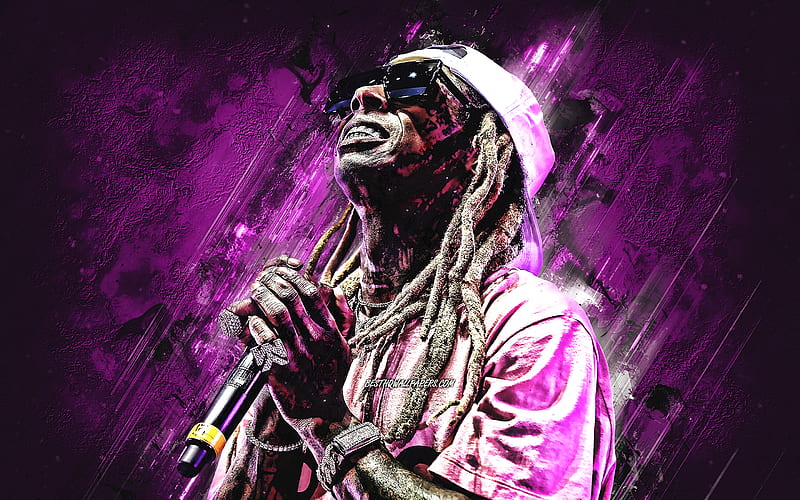 Lil Wayne, american singer, portrait, purple stone background, creative art, american star, Dwayne Michael Carter, HD wallpaper