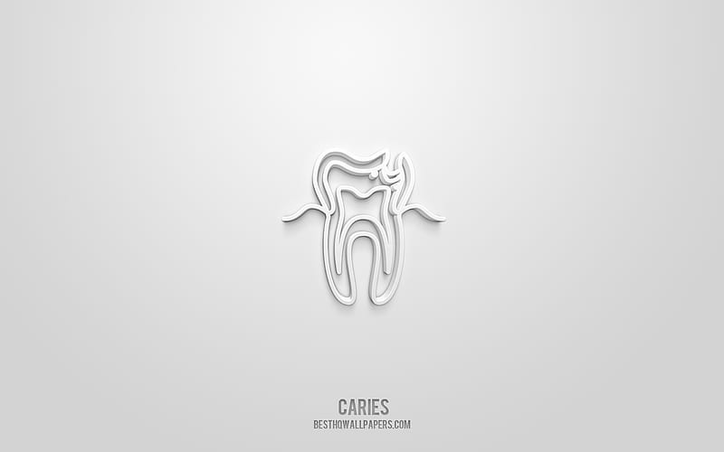 Caries 3d icon, white background, 3d symbols, Caries, creative 3d art, 3d icons, Caries sign, Dentistry 3d icons, HD wallpaper