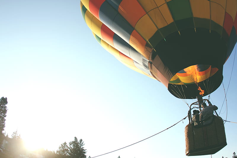 person riding on hot air balloon, HD wallpaper
