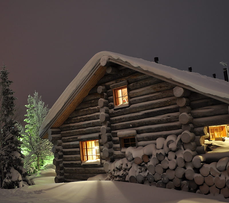 Woodsnow house, nature, snow, wood, HD wallpaper