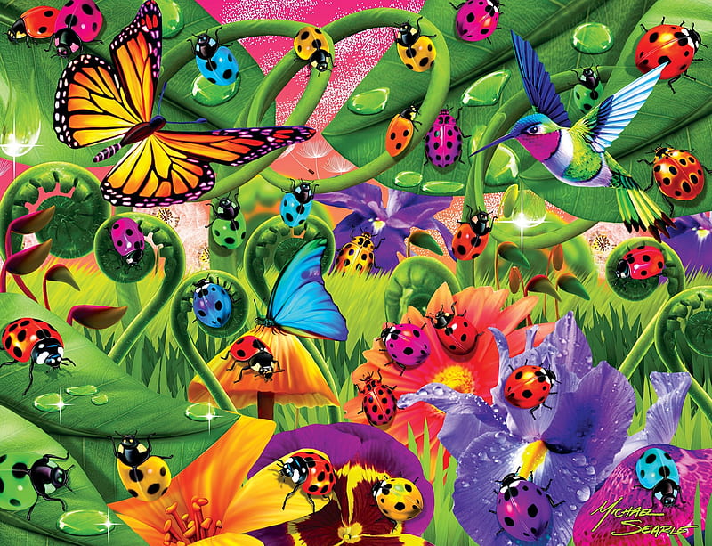 Master Piece, piece, puzzles, butterflies, ladybugs, master, HD wallpaper