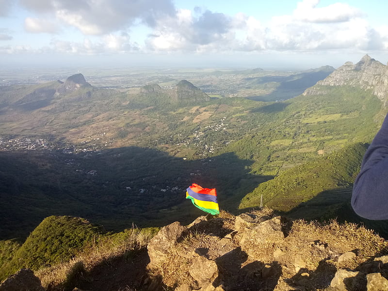 Mauritius flag, mountain, flag pround, HD wallpaper