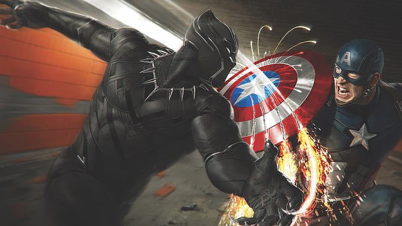 Captain America Vs Black Panther, captain-america, black-panther, superheroes, concept-art, marvel, HD wallpaper
