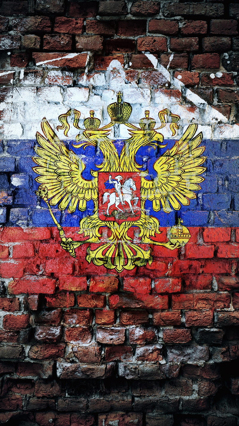 Russia, blue, brick, flag, red, russian, symbolwhite, wall, HD phone wallpaper
