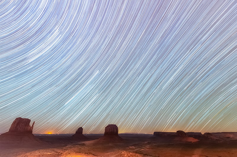 desert, cliffs, starry sky, blur, long exposure, HD wallpaper