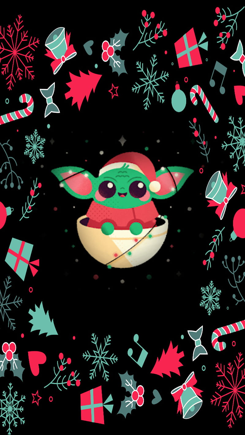 Baby yoda Christmas , cute, glitter, go, holiday, mandalorian, valor, whatever, HD phone wallpaper