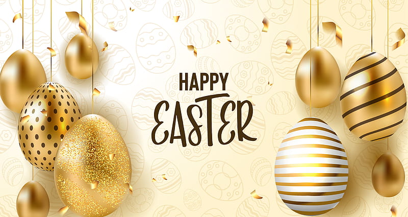 Happy Easter, bunny, chocolate, eggs, gold, rabbit, HD wallpaper