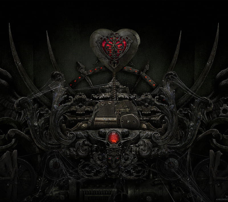Industrial Heart, black, dark, goth, gothic, la maquina, metal, HD wallpaper