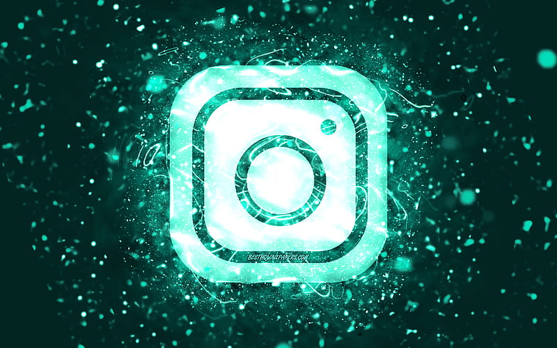 Instagram turquoise logo turquoise neon lights, creative, turquoise abstract background, Instagram logo, social network, Instagram, HD wallpaper
