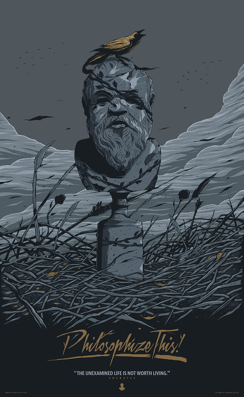 Socrates, raven, philosophy, sculpture, portrait display, windy, HD phone wallpaper