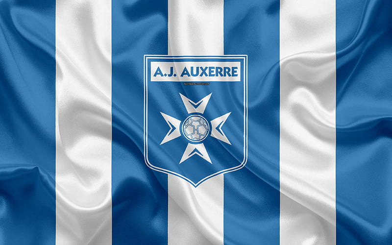 AJ Auxerre silk texture, logo, white blue silk flag, French football club, emblem, Ligue 2, Auxerre, France, football, Auxerre FC, HD wallpaper