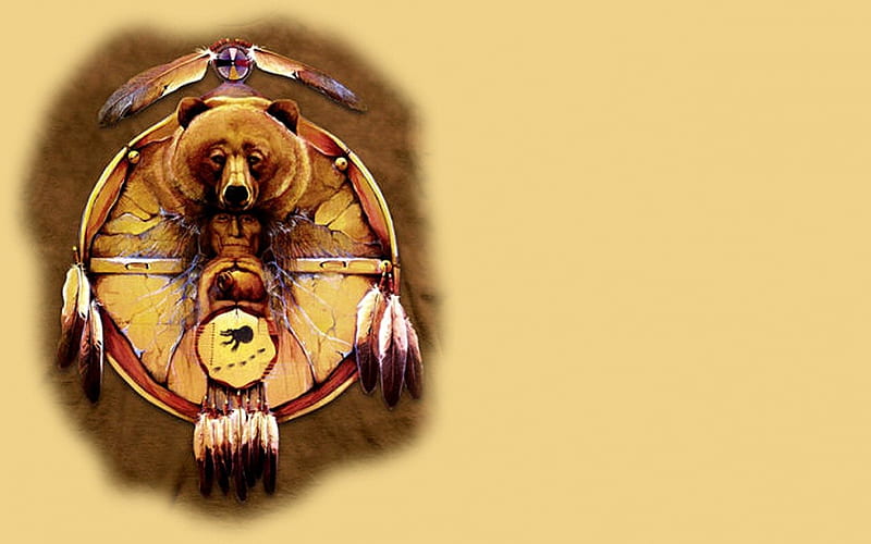 Native American Bear Shield F2, art, shield, painting, bear, wide screen, Native American, artwork, HD wallpaper